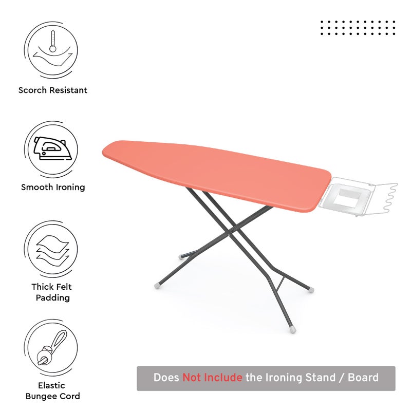 Encasa XO Ironing Board Cover and Pad 54"x15" - 4mm Felt Large Iron Board Cover with Padding - Heat Resistant, Stain-Safe Dye, Non Slip Elastic Bungee Cord Tightening Iron Table Cover Coral - Image 2